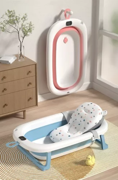 Bañera plegable con cojín de estrellas y termómetro